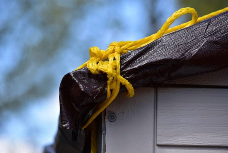 Emergeny Roof Tarp Tied Down Closeup